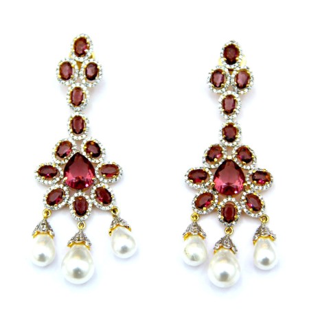 Elegantsia Wine Diamond Pearl Earrings